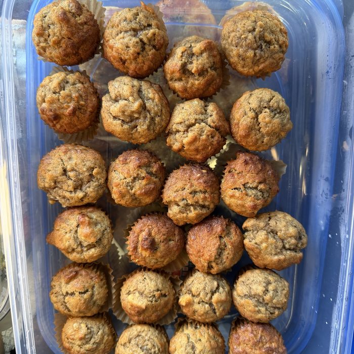 Mini banana muffins packed in a container